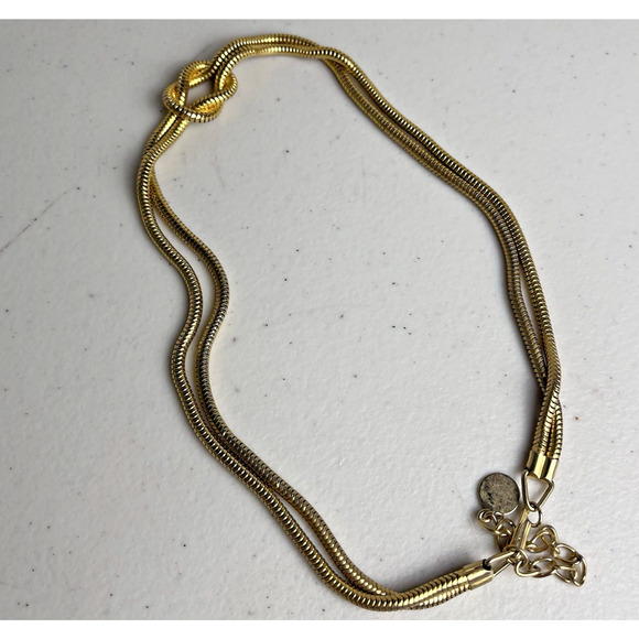 Vintage Double Strand Gold Tone Necklace Lot Avon X & Knot Tie 16-18" Costume - Picture 12 of 13